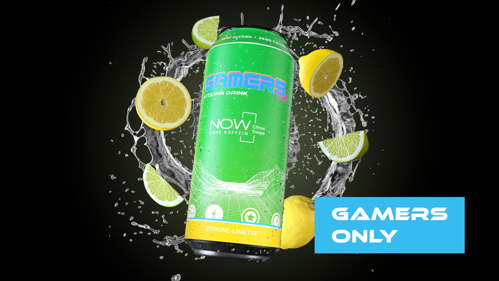 Dose GO NOW Vitamin Drink Citrus Swipe mit Swirl und Früchten